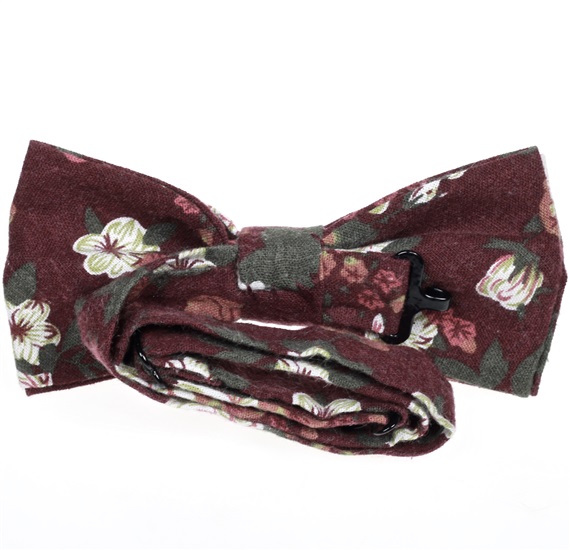 Bordeaux bow tie reverse with flowers