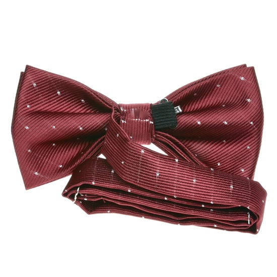 Bordeaux bow tie with silver dots reverse