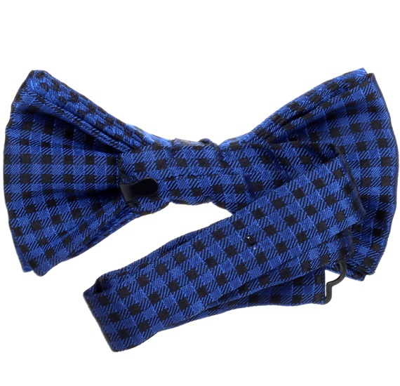 Black and royal blue checked bow tie reverse