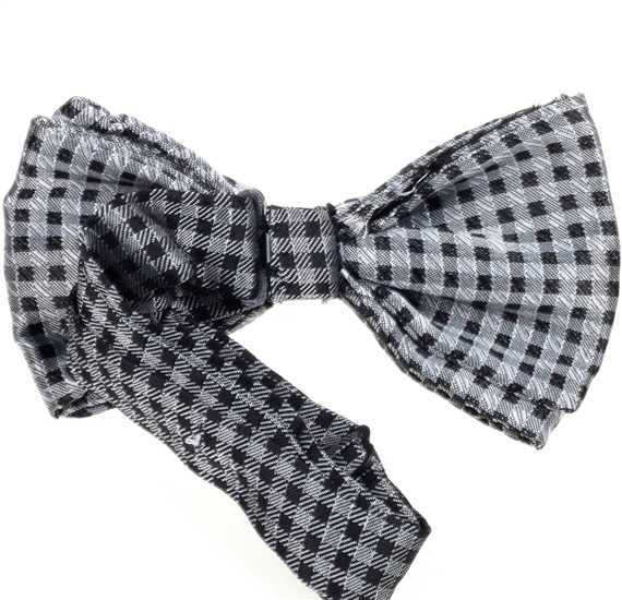Black and grey checked bow tie reverse