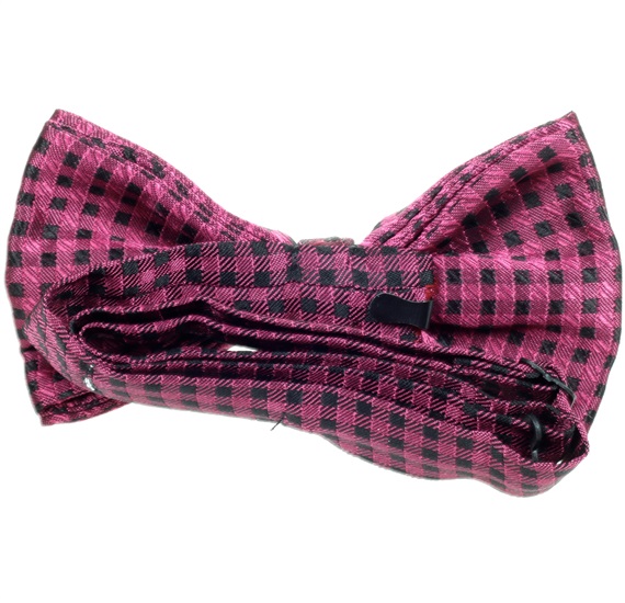 Black and magenta checked bow tie reverse