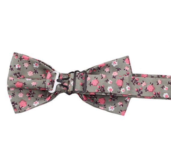 Reverse brown bow tie with pink flowers