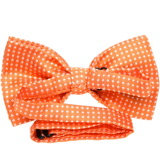 Orange bow tie reverse with white dots