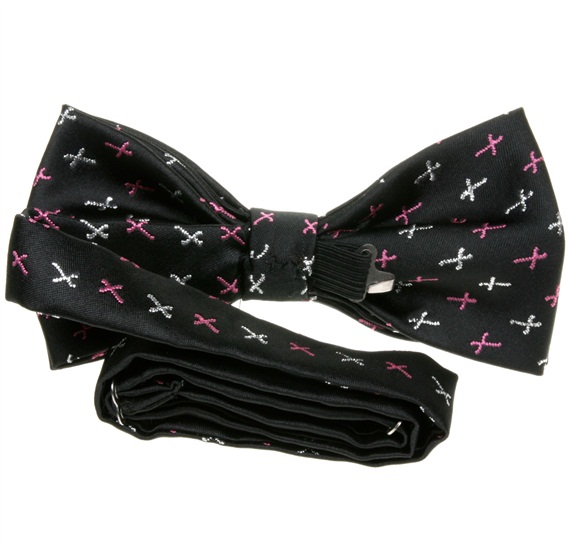 Black bow tie with silver and pink cross