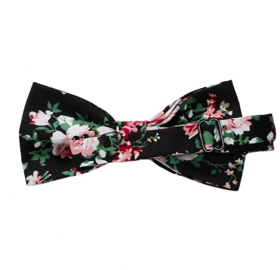 Reverse black bow tie with pink flowers
