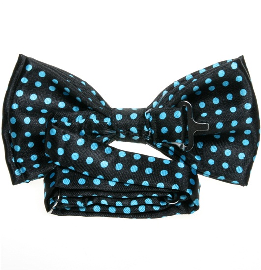 Black bow tie reverse with turquoise dots