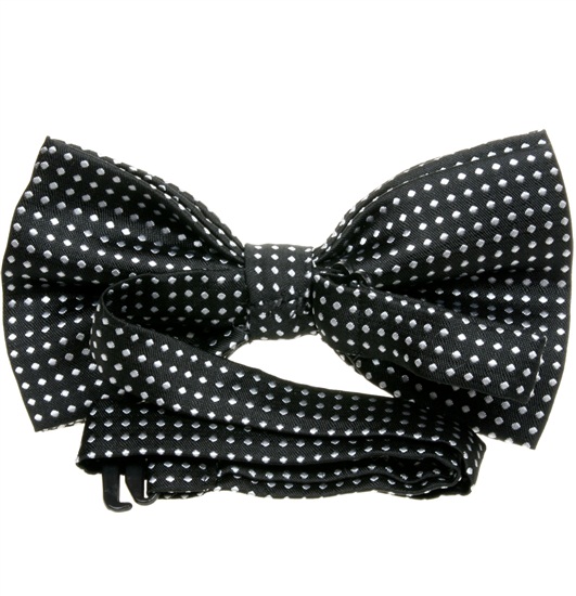 Reverse black bow tie with white dots