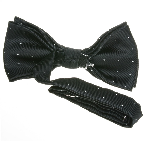 Black bow tie with silver dots reverse