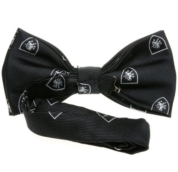 Black bow tie reverse with white heraldic shield