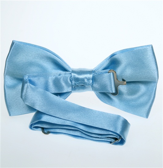 Reverse sky blue satin bow tie