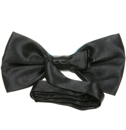 Reverse sky blue and black satin bow tie