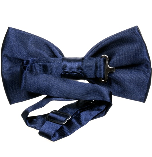 Reverse dark blue satin bow tie