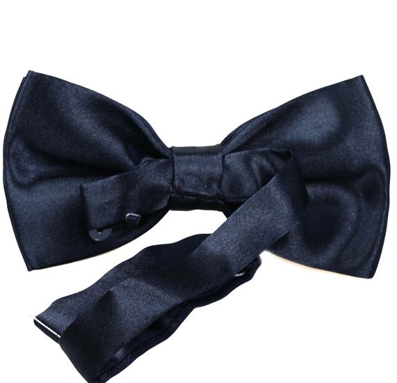 Reverse dark blue satin bow tie