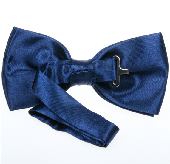 Reverse dark blue satin bow tie