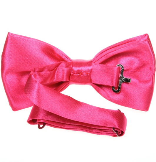 Reverse fuchsia satin bow tie