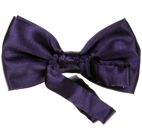 Reverse dark purple satin bow tie