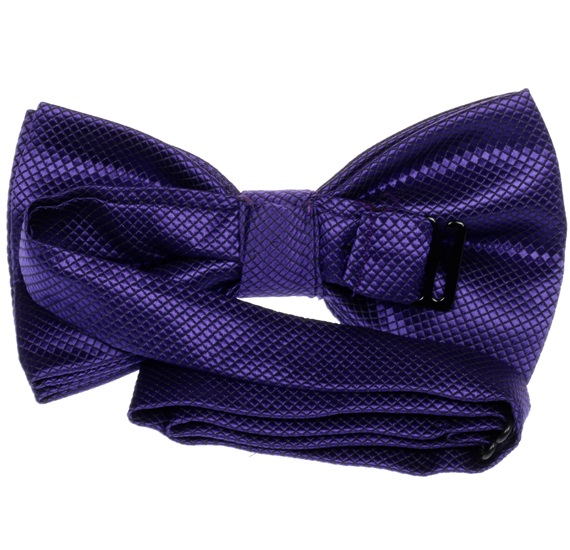 Reverse dark purple satin bow tie