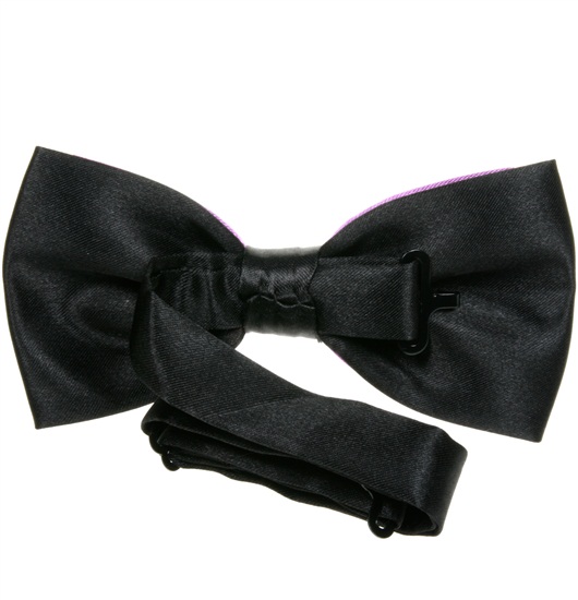 Reverse purple and black satin bow tie