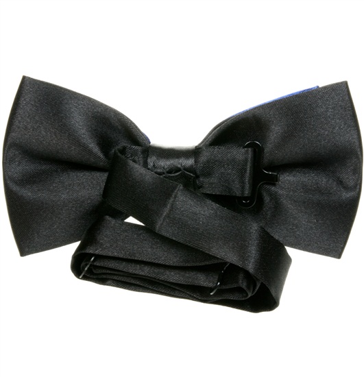 Reverse royal blue and black satin bow tie