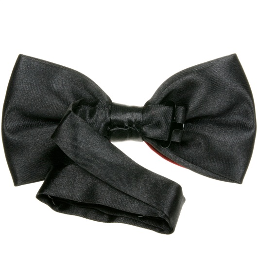 Reverse garnet and black satin bow tie