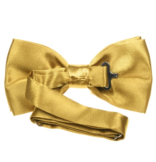 Reverse ocher gold satin bow tie