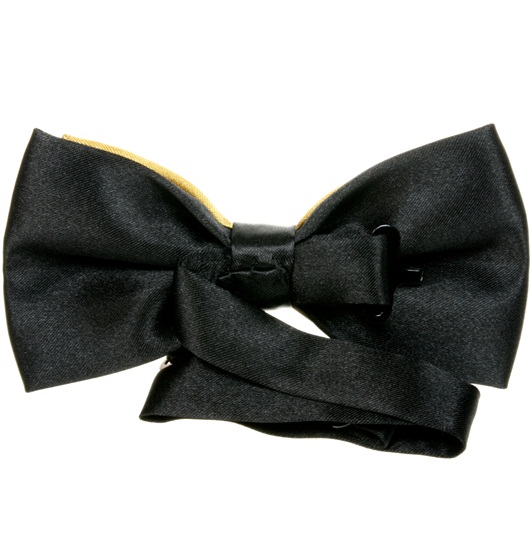 Reverse ocher and black satin bow tie