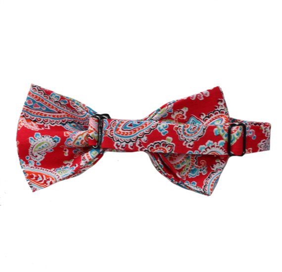 Reverse red bow tie with paisley