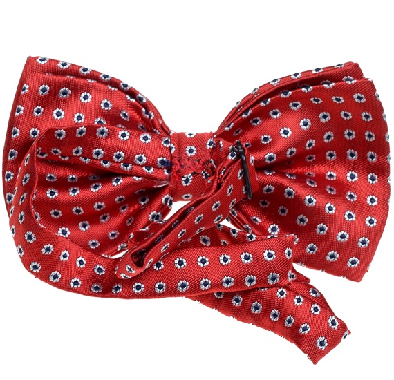 Reverse coral red bow tie with daisies