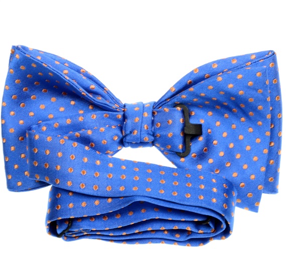 Royal blue silk bow tie with dots reverse