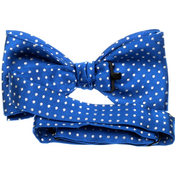 Royal blue silk bow tie with dots reverse