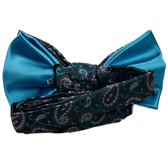 Reverse turquoise bow tie with cashmere