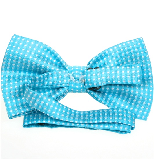 Turquoise bow tie reverse with white dots