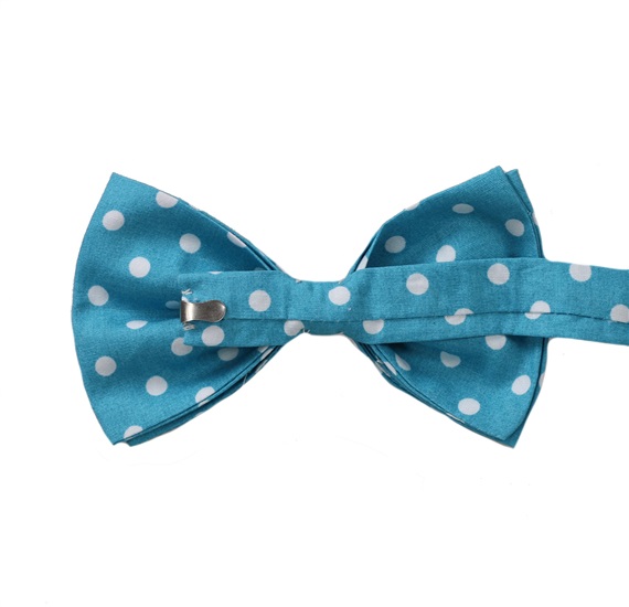 Turquoise bow tie reverse with white dots