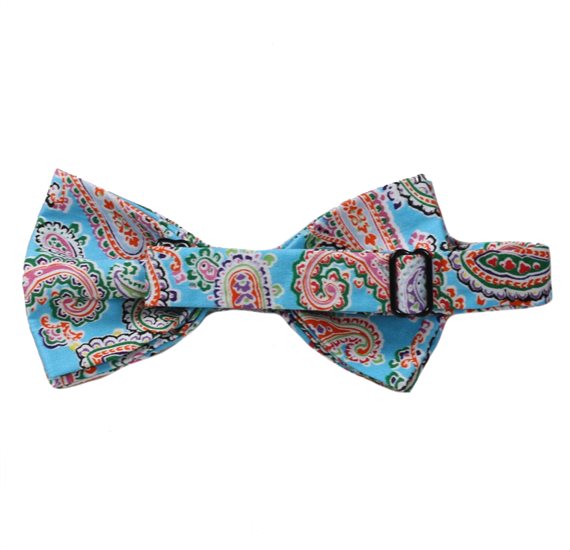 Reverse turquoise bow tie with paisley