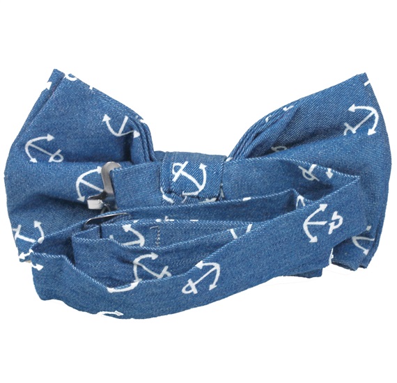 Reverse jeans bow tie with anchors