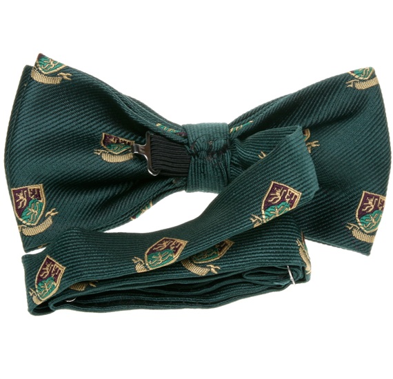 Dark green bow tie reverse with heraldic shield