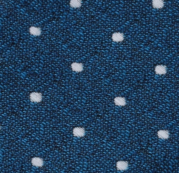 Blue bow tie and pocket square with white dots woven