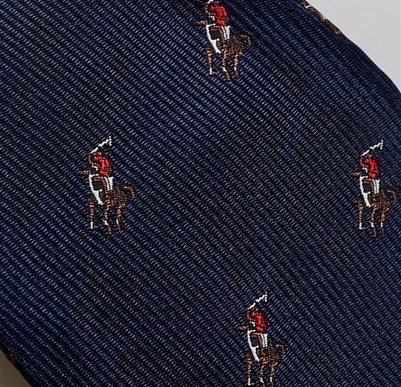 Woven blue self bow tie with polo rider