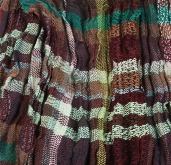 Brown, green and garnet checked foulard woven