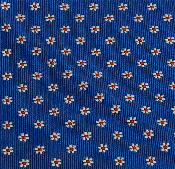 Royal blue bow tie and pocket square with daisies woven