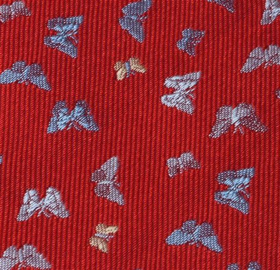Garnet bow tie and pocket square with butterflies woven