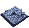 Silk Bow Tie and Pocket Square with Blue and Grey Flowers
