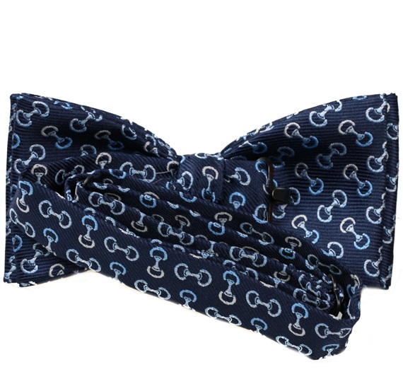 Blue bow tie with designs riding reverse