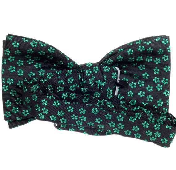 Black bow tie with green flowers reverse