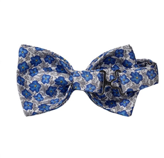 Bow Tie Blue and Grey Flowers Reverse