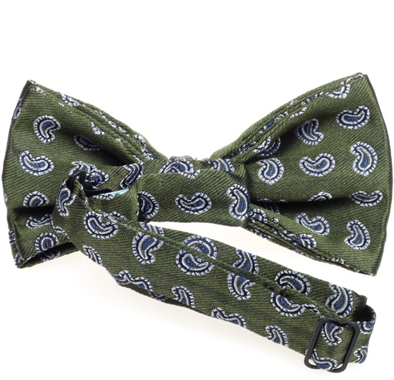 Olive green bow tie with paisley reverse