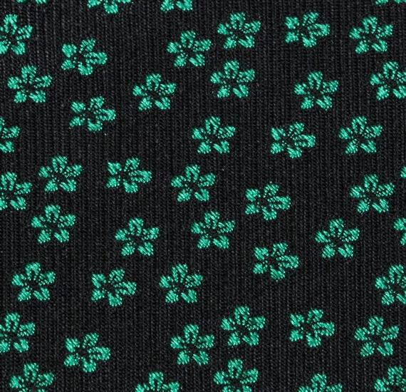 Black bow tie and pocket square with green flowers woven