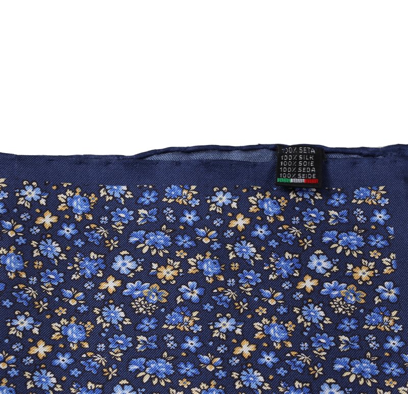Pañuelo Bolsillo Seda Azul con Flores