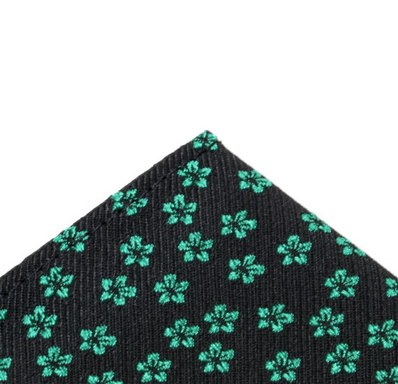 Black pocket square with green flowers