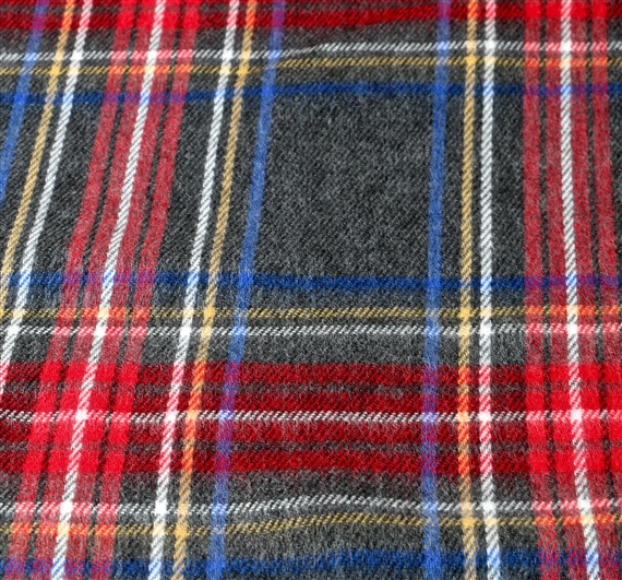 Grey and red tartan scarf woven